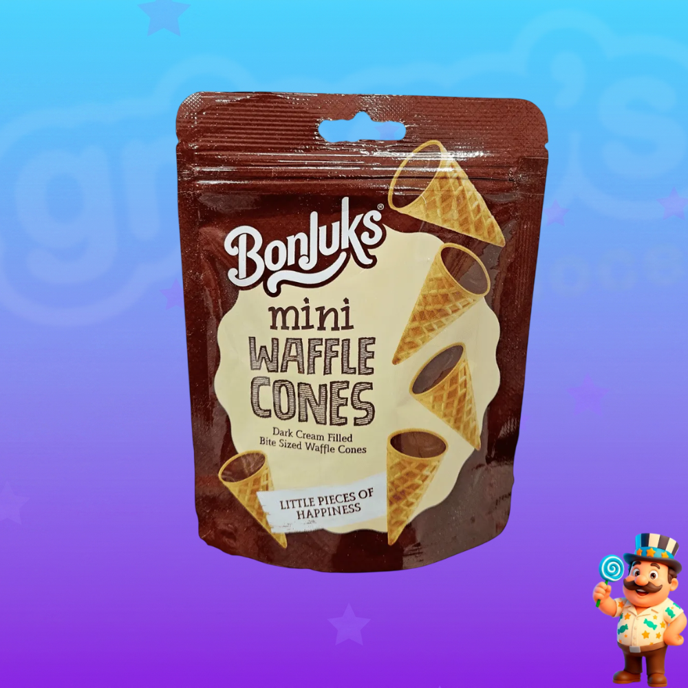MINI CONES DE WAFER COM RECHEIO DE CREME DE CHOCOLATE AMARGO 50g
