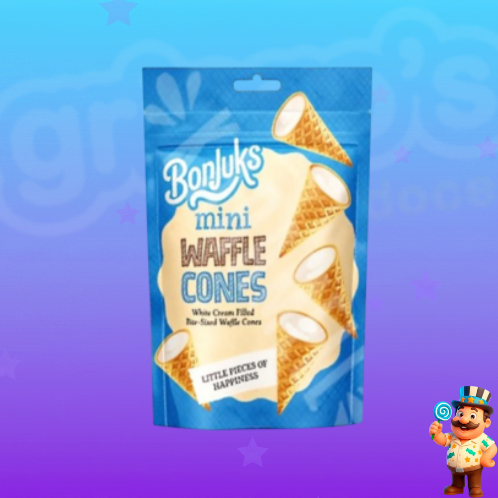 MINI CONES DE WAFER COM RECHEIO DE CREME DE CHOCOLATE BRANCO 50g