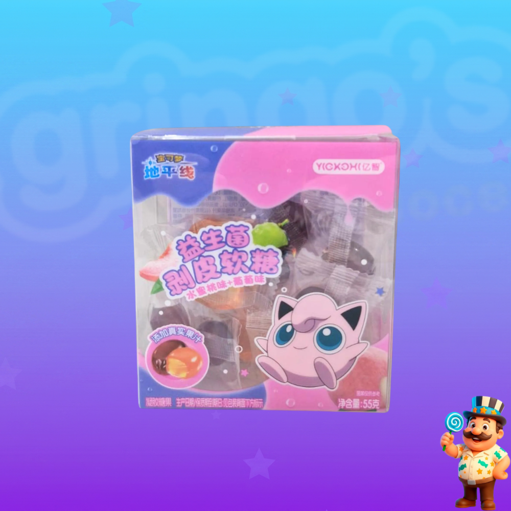 BALA DESCASCÁVEL POKÉMON JIGGLYPUFF PÊSSEGO E UVA 55g