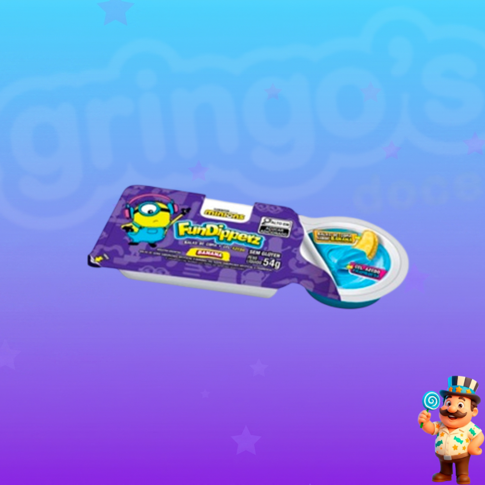 BALA DE GOMA DE BANANA COM GEL AZEDO DE FRAMBOESA FUNDIPPERZ MINIONS 54g