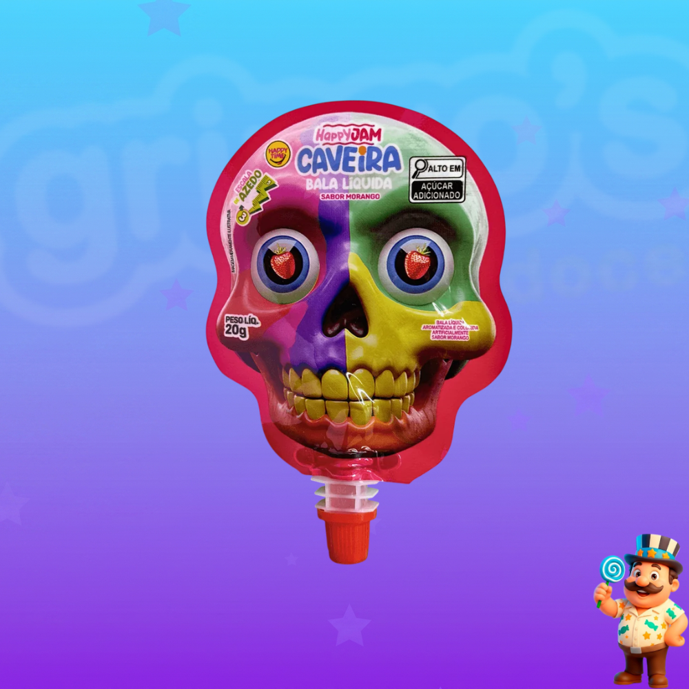 BALA LÍQUIDA HAPPY JAM CAVEIRA HAPPY TIME MORANGO 20G