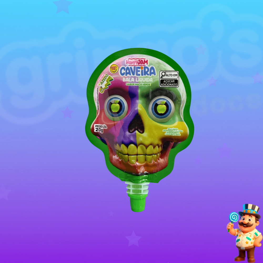 BALA LÍQUIDA HAPPY JAM CAVEIRA HAPPY TIME MAÇÃ VERDE 20G
