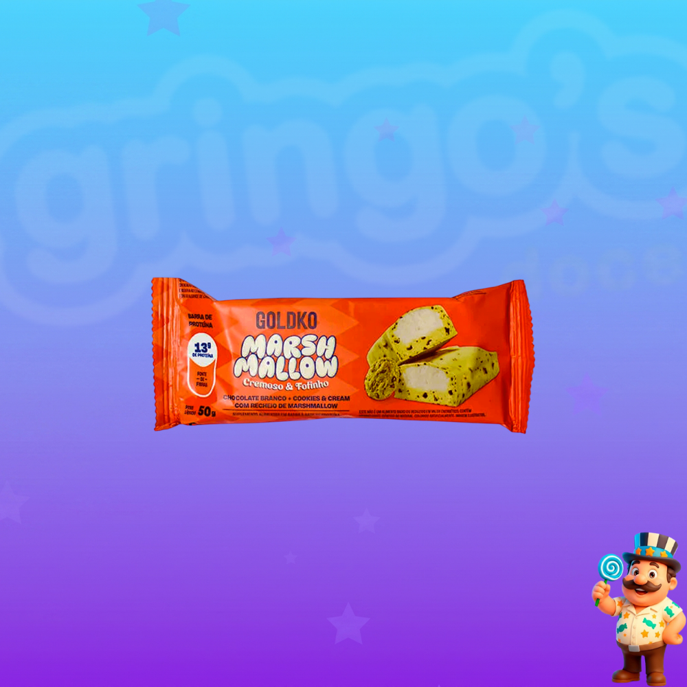 BARRA DE PROTEÍNA GOLDKO CHOCOLATE BRANCO COM COOKIES E MARSHMALLOW 50G