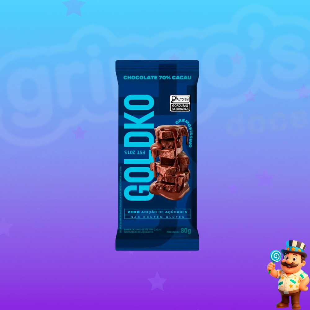 CHOCOLATE GOLDKO 70% CACAU ZERO ADIÇÃO DE AÇÚCARES 80G