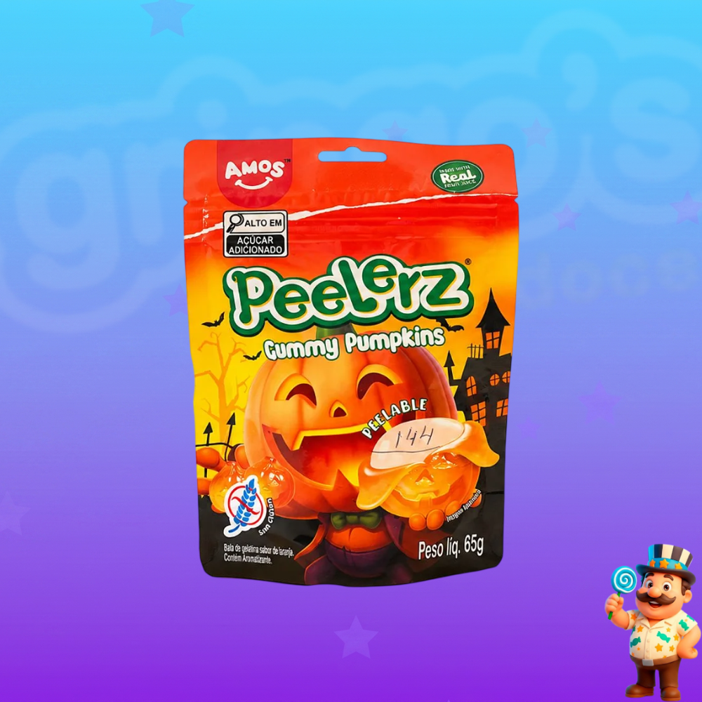 BALA DE GELATINA AMOS PEELERZ GUMMY PUMPKIN HALLOWEEN LARANJA 65G