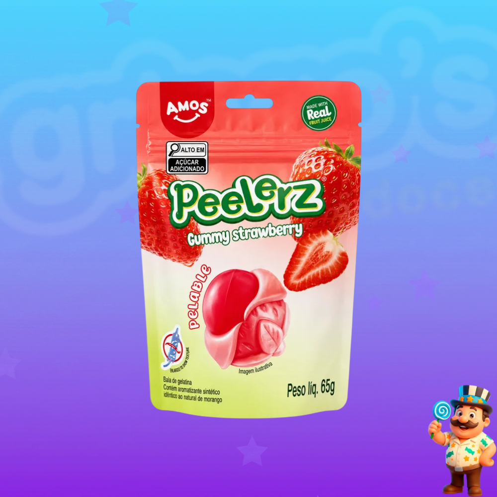 BALA DE GELATINA AMOS PEELERZ GUMMY STRAWBERRY MORANGO 65G