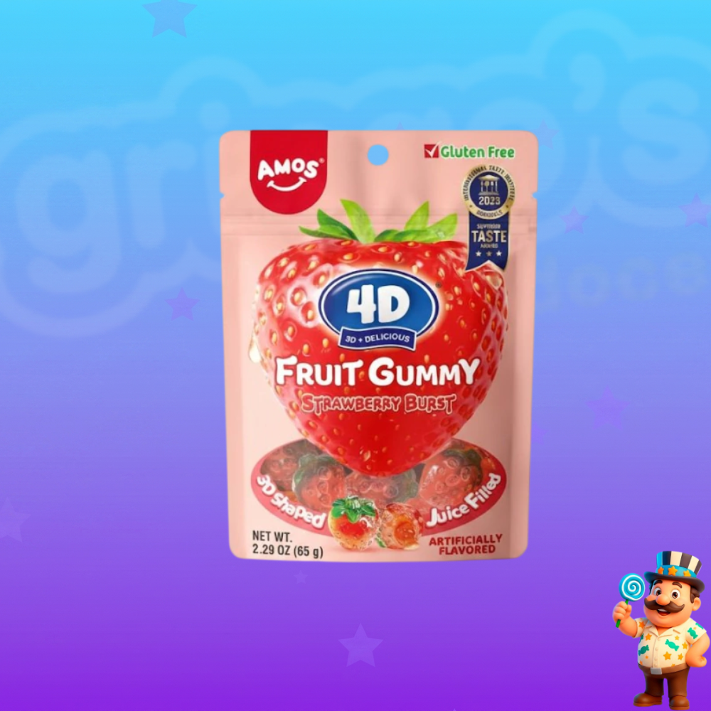 BALA DE GELATINA AMOS 4D FRUIT GUMMY STRAWBERRY BURST MORANGO 65G