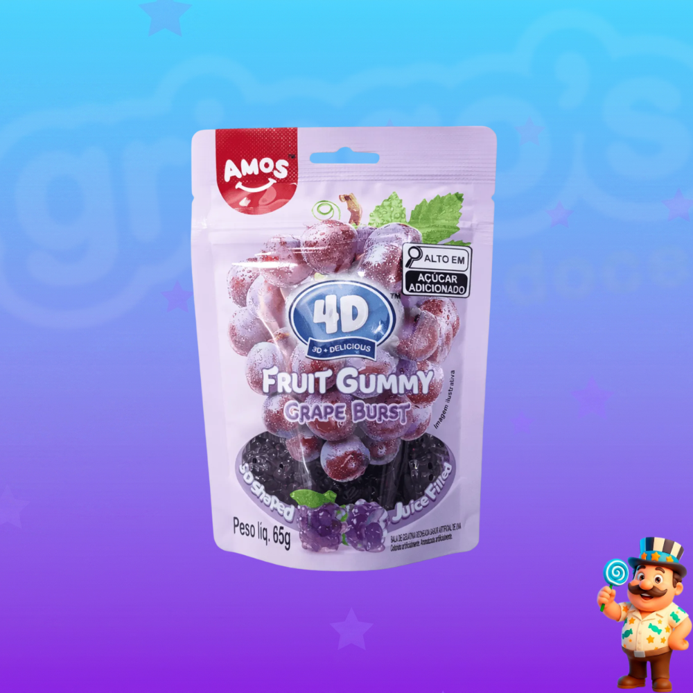 BALA DE GELATINA AMOS 4D FRUIT GUMMY GRAPE UVA 65G